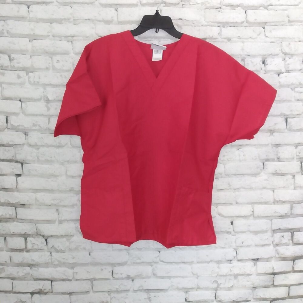 WS Fundamentals by White Swan Scrub Top Womens XL Red Short Sleeve V Neck